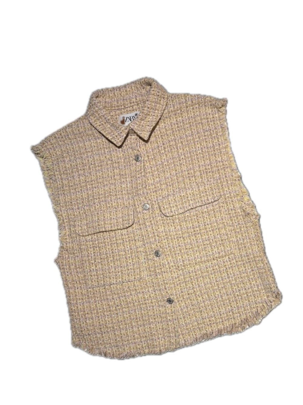 Zara Kids Tweed Fringe Trim Textured Vest Jacket Top 11-12Y
